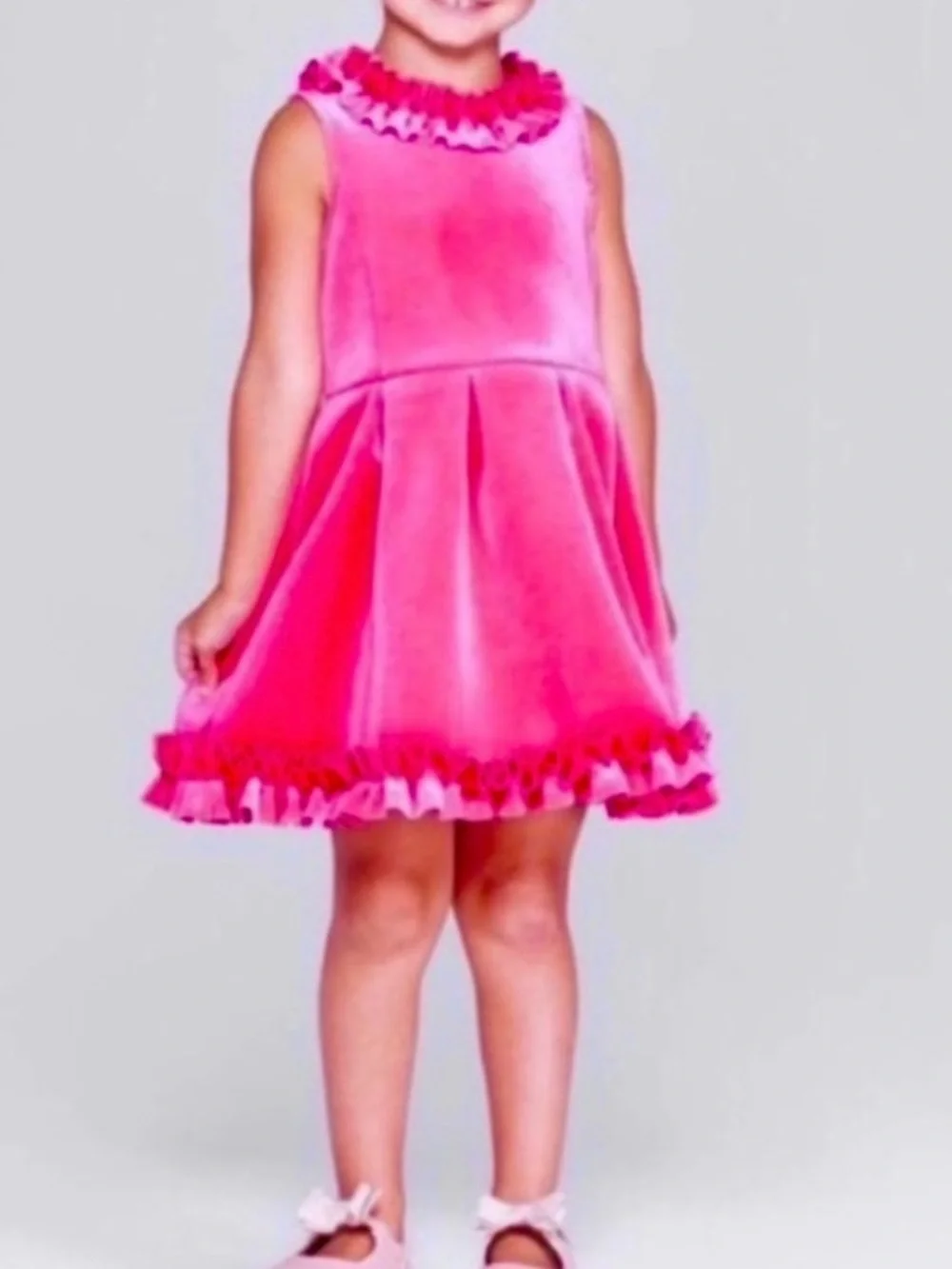 NWOT  Barbie Pink Velvet Ruffle Dress